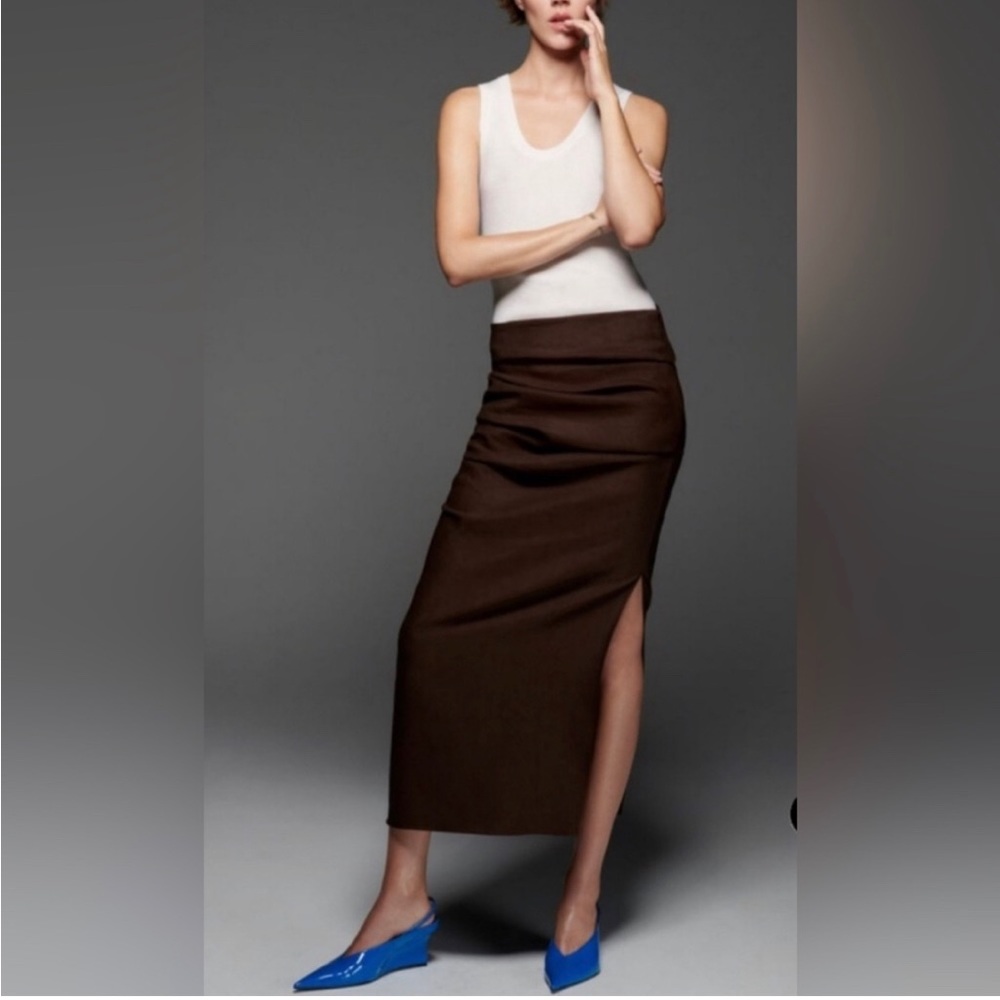 ZARA LINEN BLEND FABRIC DRAPED MIDI SKIRT. LIMITED EDITION.